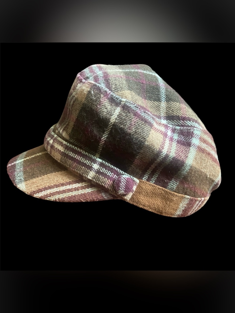 D&Y Plaid Newsboy Cap in Brown, Cream & Purple